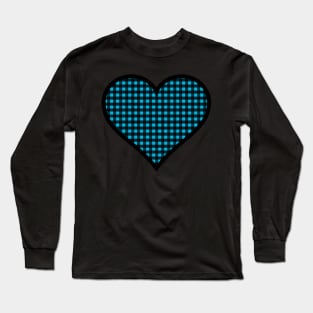 Blue and Black Gingham Heart Long Sleeve T-Shirt